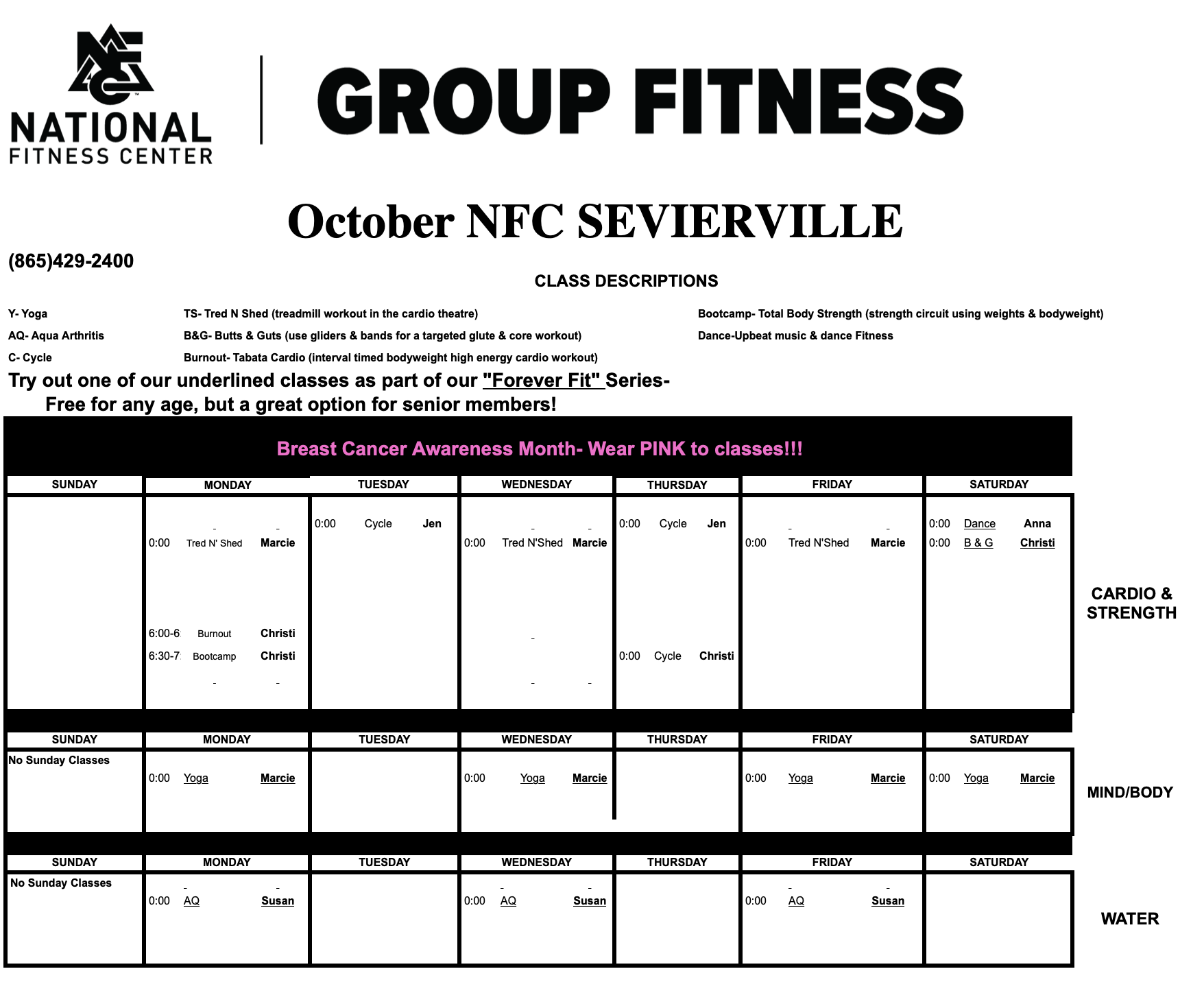 Sevierville Group Fitness Schedule