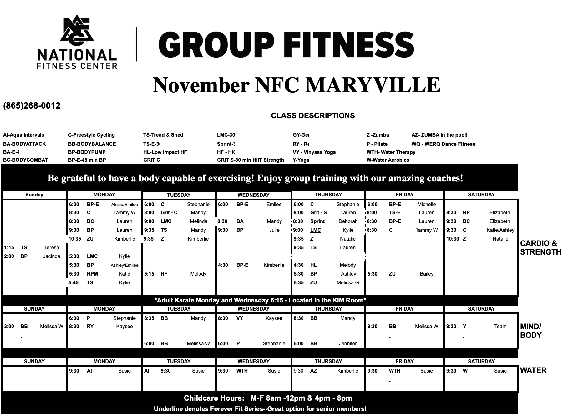 Maryville Group Fitness Schedule